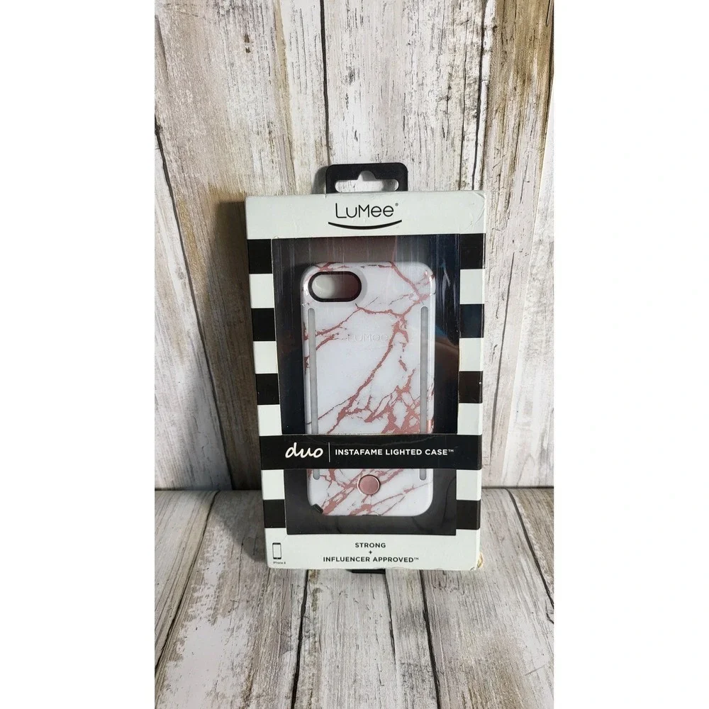 LuMee Duo InstaFame Lighted iPhone Case Rose Gold Marble Strong Influencer